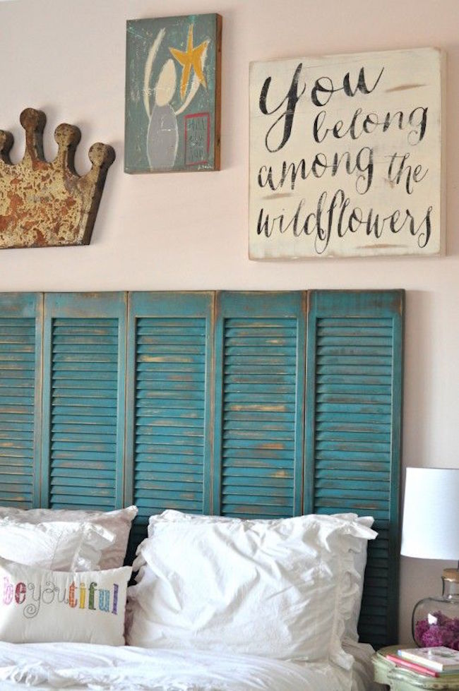 2-beautiful-turquoise-shutters-repurposed-as-a-headboard