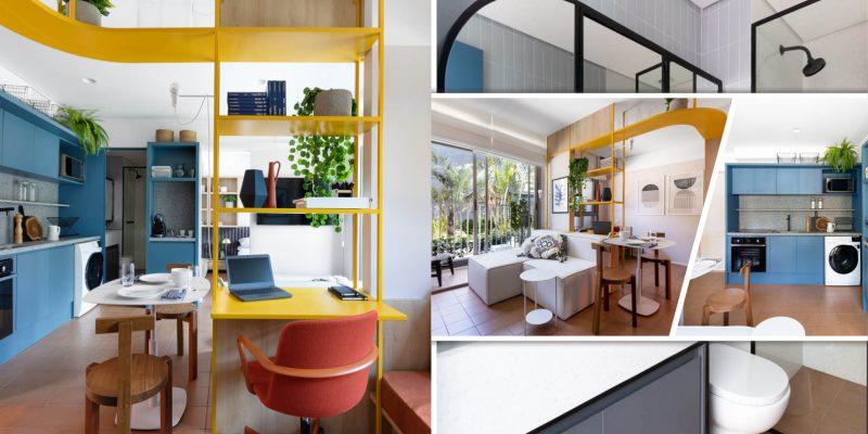 Apartment interior design in 37 m² area with a tiny home office nook2