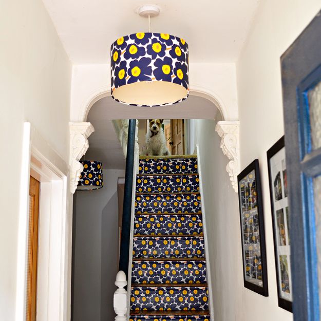 Marimekko-stair-and-lampshade-upcycle