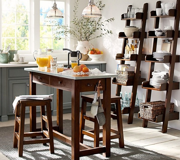 Wooden-ladder-shelves-in-the-modern-kitchen