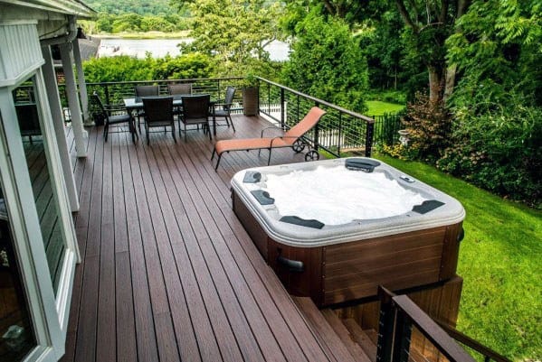 Brown-stained-wood-backyard-hot-tub-deck-design-1