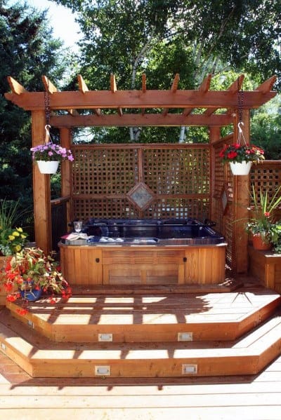 Exterior-ideas-hot-tub-deck-with-wood-pergola-cover