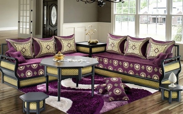 Moroccan-style-living-room-interior-design-purple-sofa-upholstery-decorative-pillows
