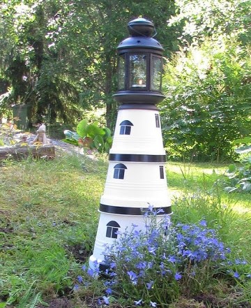 Painted-clay-pot-yard-lighthouse-idea