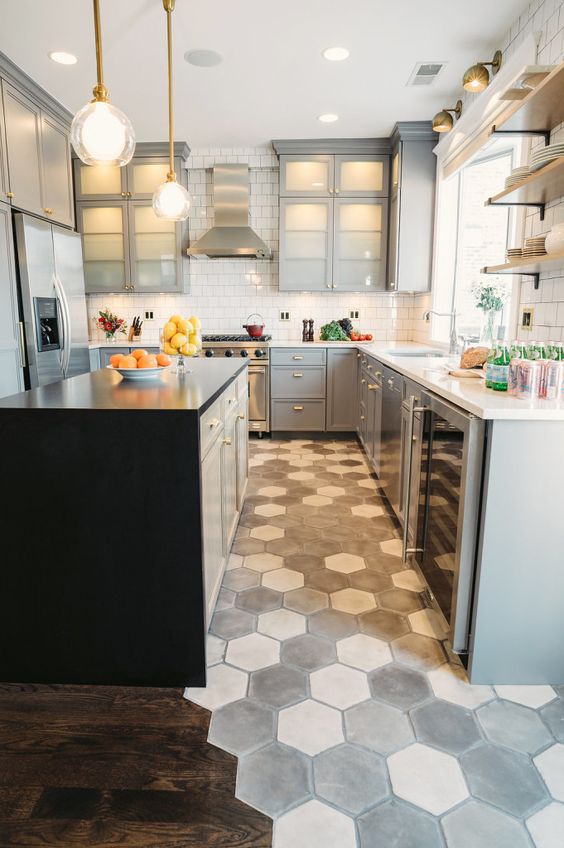 3-33-mosaic-grey-honeycomb-floor-makes-a-statement-in-this-neutral-grey-kitchen