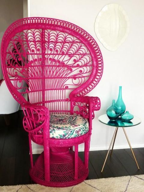 4-16-a-hot-pink-peacock-chair-with-a-floral-print-cushion-will-not-only-add-color-but-also-a-boho-feel-to-the-space