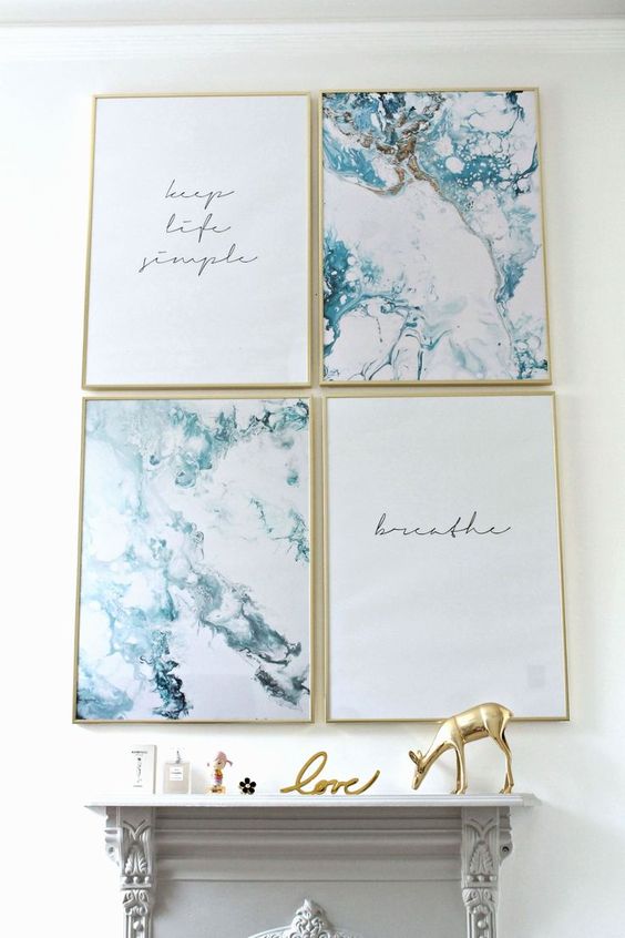 07-teal-marble-and-quote-prints-in-frames-are-a-simple-and-beautiful-wall-decor-idea