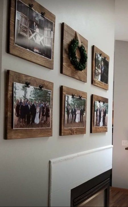 1-a-rustic-gallery-wlal-with-photos-attached-to-wooden-planks-is-a-stylish-and-cozy-idea-of-decor