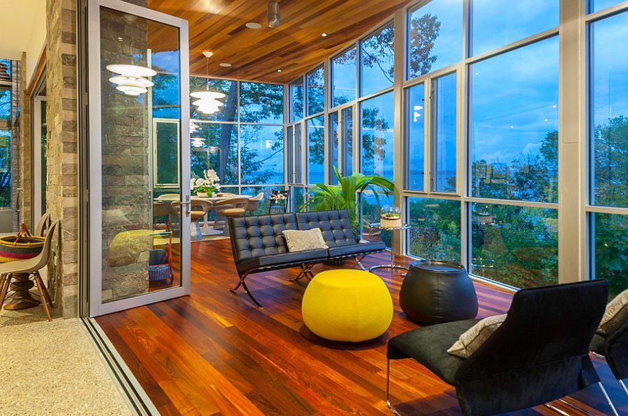 Attractive-american-black-walnut-floors-and-ceiling-for-the-sunroom