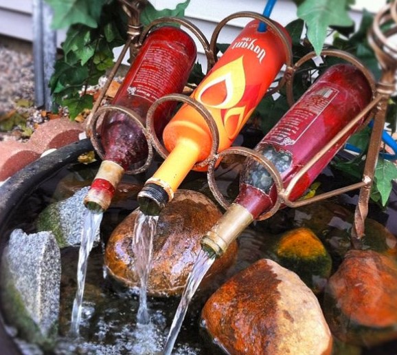 Water-fountain-wine-bottles