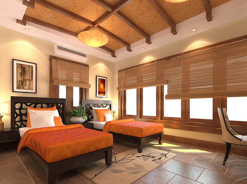 Bright-orange-and-cool-bamboo-blinds-offer-wonderful-contrast