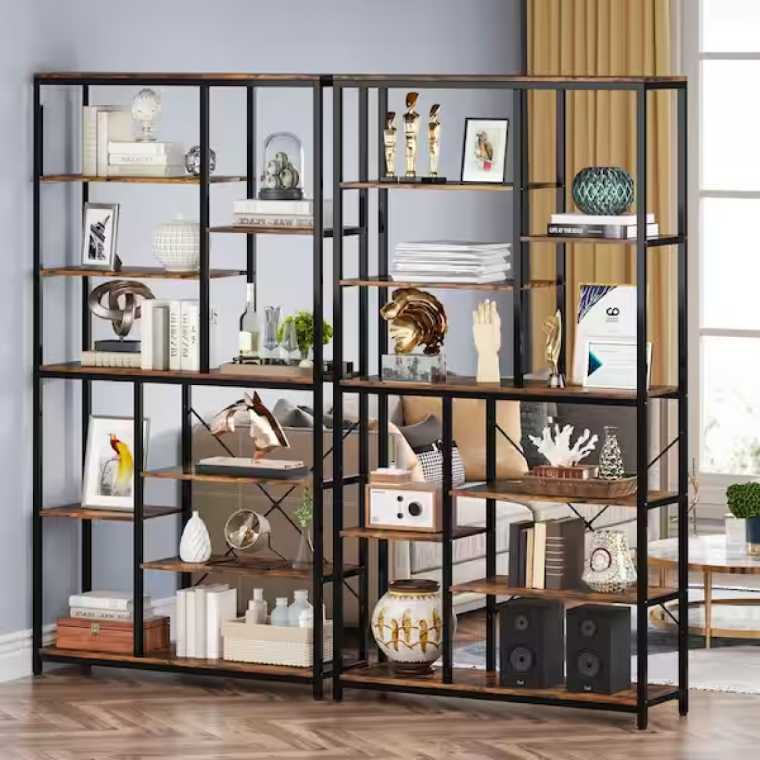 Brown bookcase with open shelves