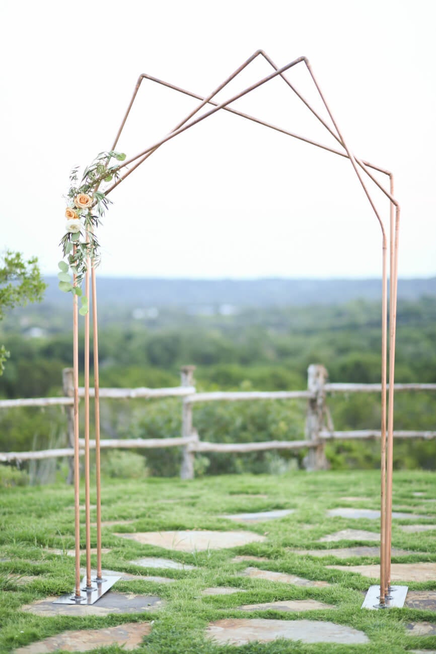 Copper-and-wood-triple-peak-wedding-arch-61317