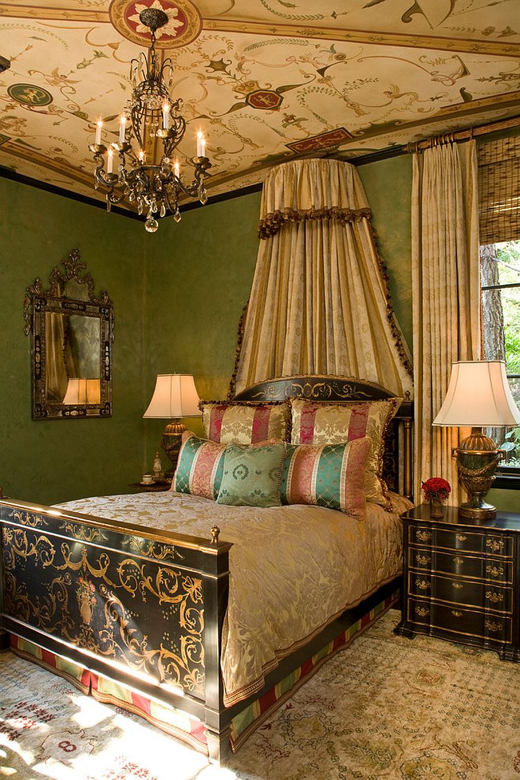 Hand-painted-bedroom-ceiling-with-lovely-decorative-motif