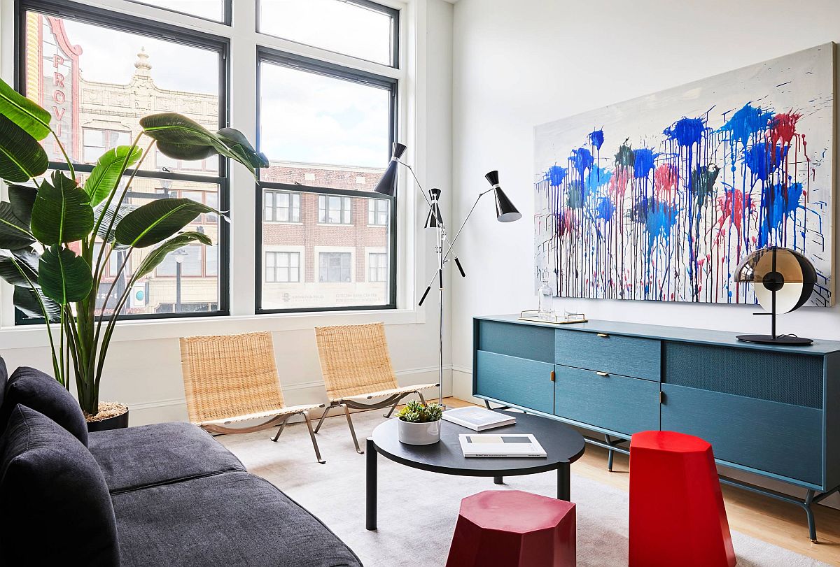 Tiny-scandinavian-style-living-room-with-gray-couch-and-blue-credenza-35240