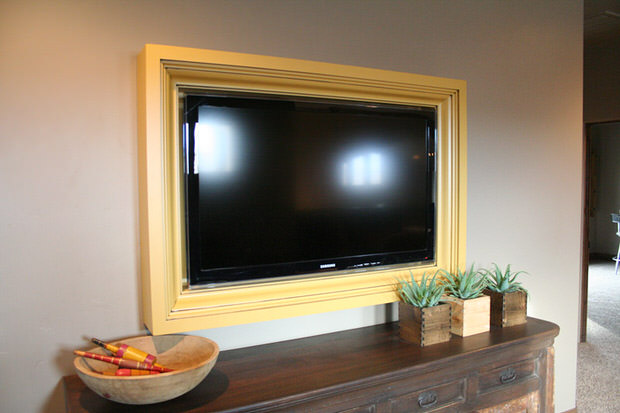 Yellow-wall-mounted-frame-tv