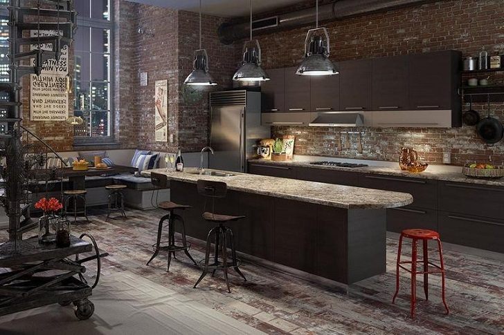 Best-loft-kitchen-design-ideas-industrial-style-decor-ideas-brick-wall-lighting