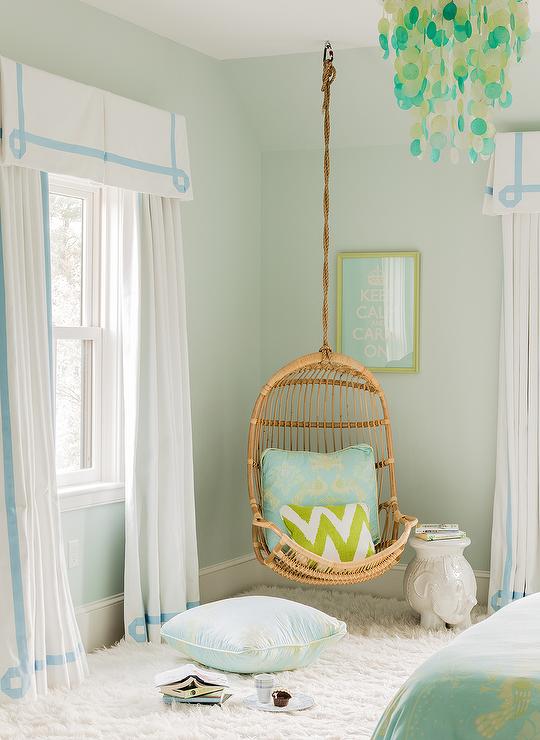 Blue-and-green-teen-girls-room-greek-key-curtains-hanging-chair