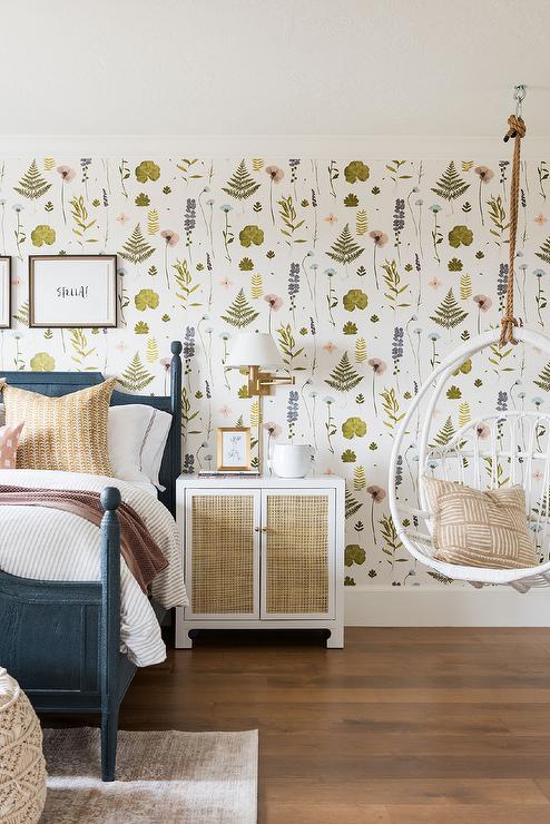 Girls-room-white-hanging-rattan-chair