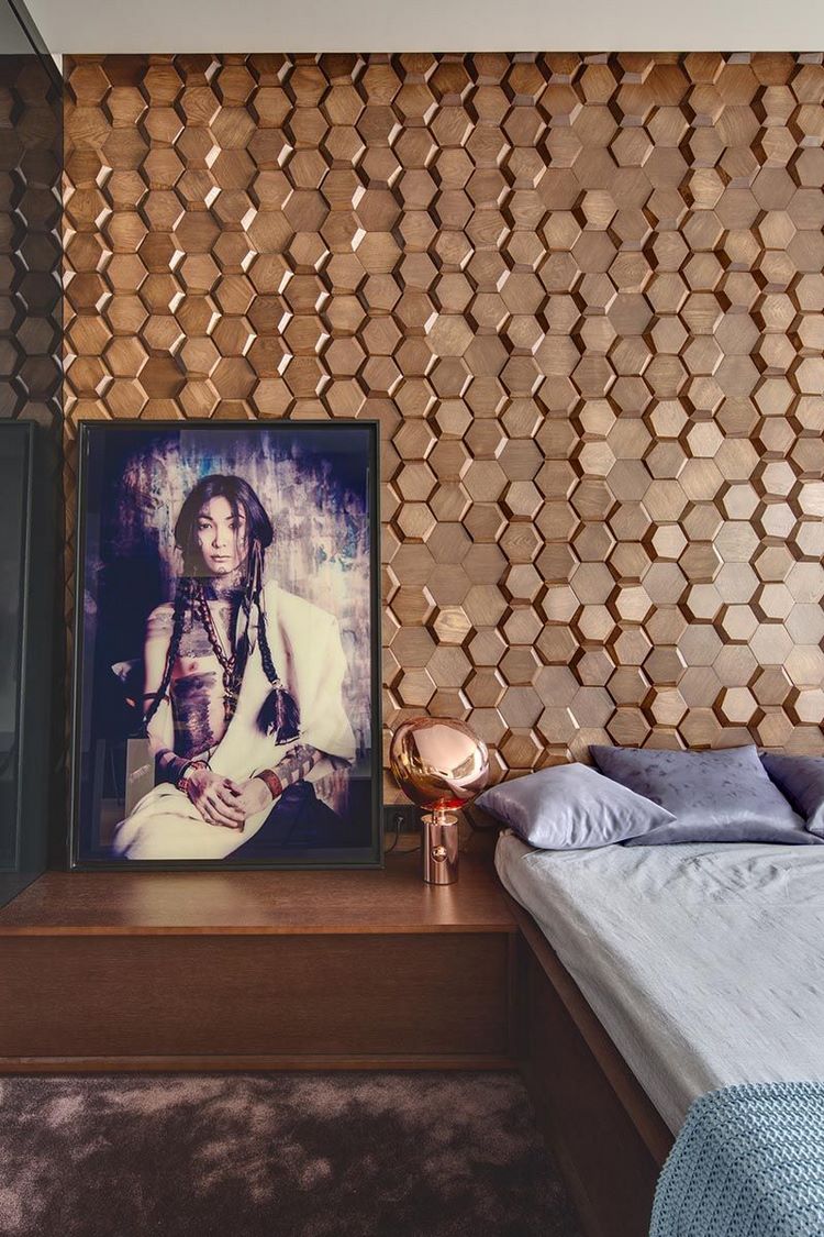 Hexagonal-wood-tile-accent-wall-ideas-for-your-bedroom
