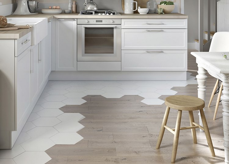 Kitchen-flooring-ideas-wood-and-hexagonal-tiles