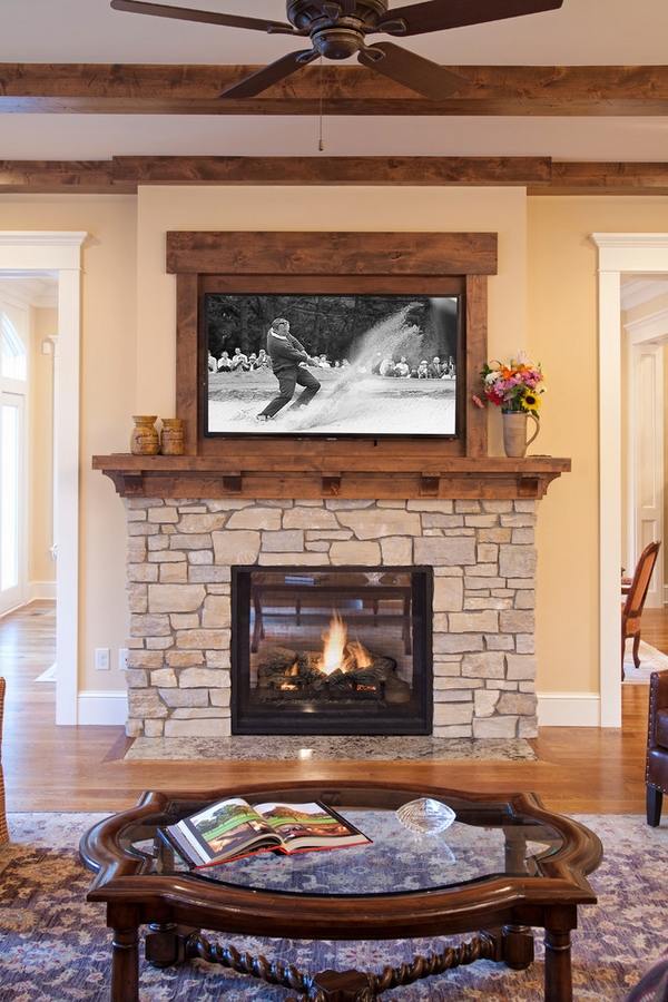 Living-room-design-ideas-stone-fireplace-frame-for-tv-round-coffee-table