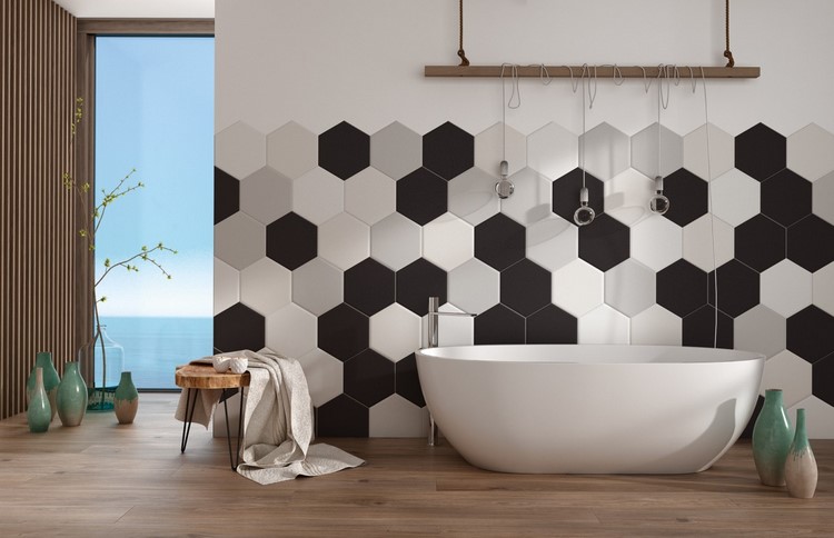 Modern-bathroom-ideas-honeycomb-tile-wall-decoration
