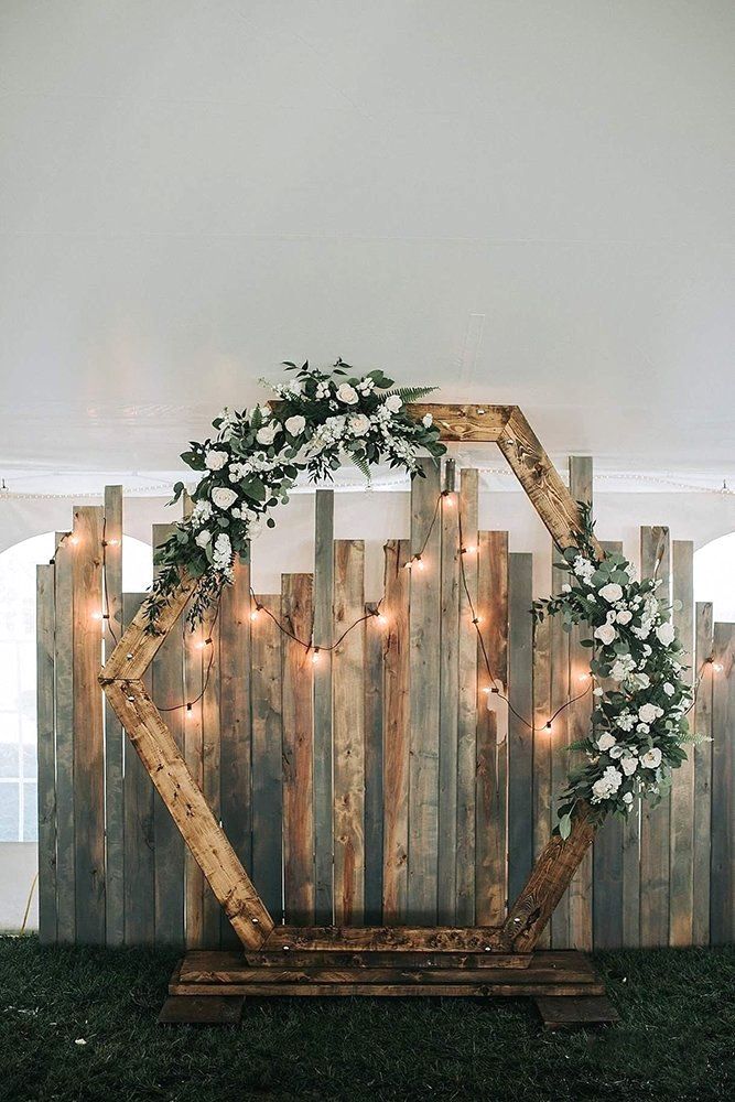 Modern-rustic-greenery-hexagon-wooden-wedding-arch
