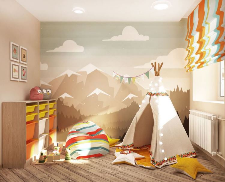 Playroom-with-teepee-floor-cushions-and-bean-bag