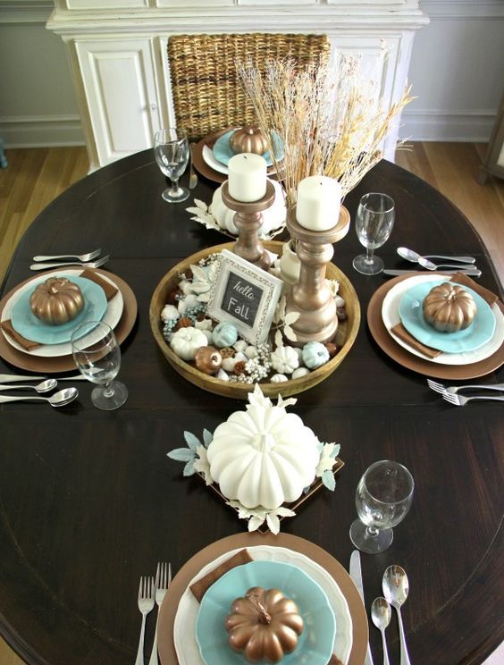 02-brown-tablescape-with-blue-accents-candles-in-antique-candle-holders-and-wheat
