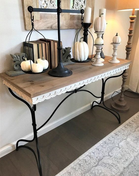 04-vintage-console-styling-white-pumpkins-on-scales-and-stands-and-vintage-books