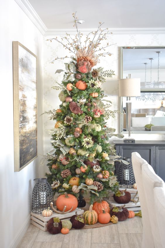 05-a-bright-and-natural-looking-thanksgiving-tree-with-various-pumpkins-pinecones-faux-flowers-and-branches