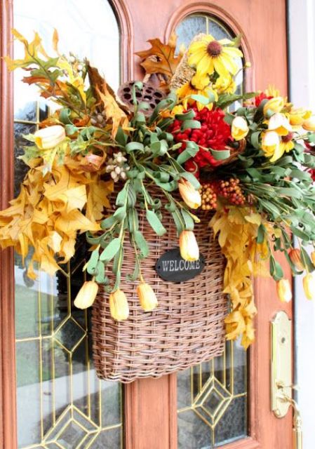 12-a-basket-with-fall-leaves-berries-bloos-greenery-and-flowers-is-a-great-door-decoration-instead-of-a-wreath