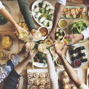 Friends happiness enjoying dinning eating concept