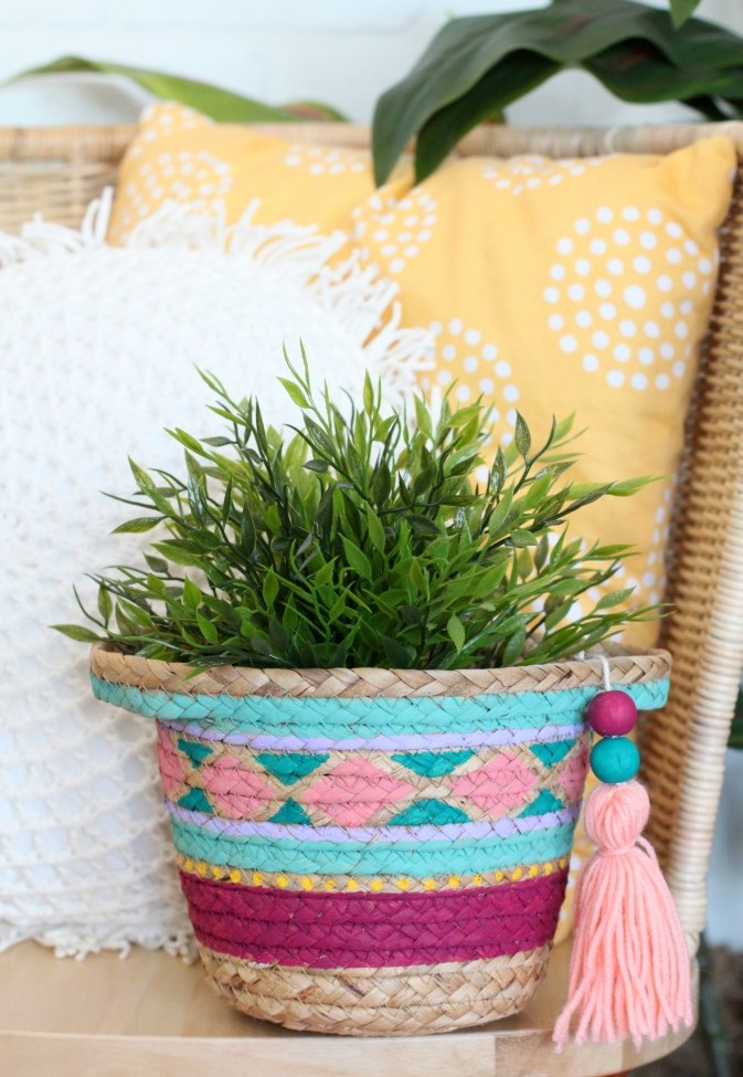 Diy-painted-basket-planter