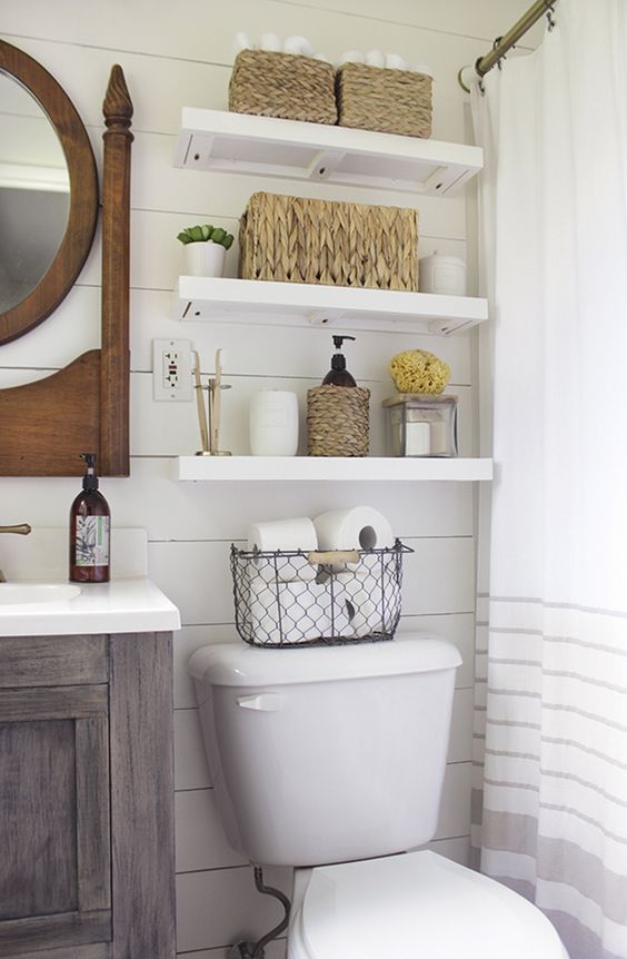 14-floating-shelves-for-a-farmhouse-style-bathroom-and-wicker-baskets-for-storage