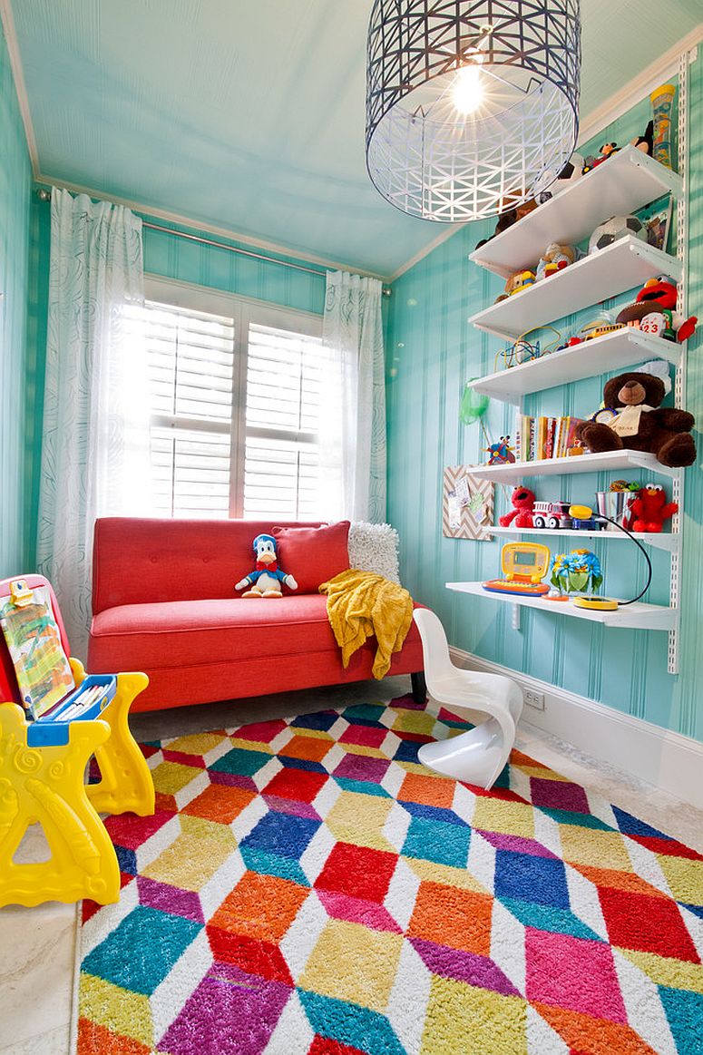 Attractive-rug-design-breaks-the-visual-monotony-of-the-kids-room