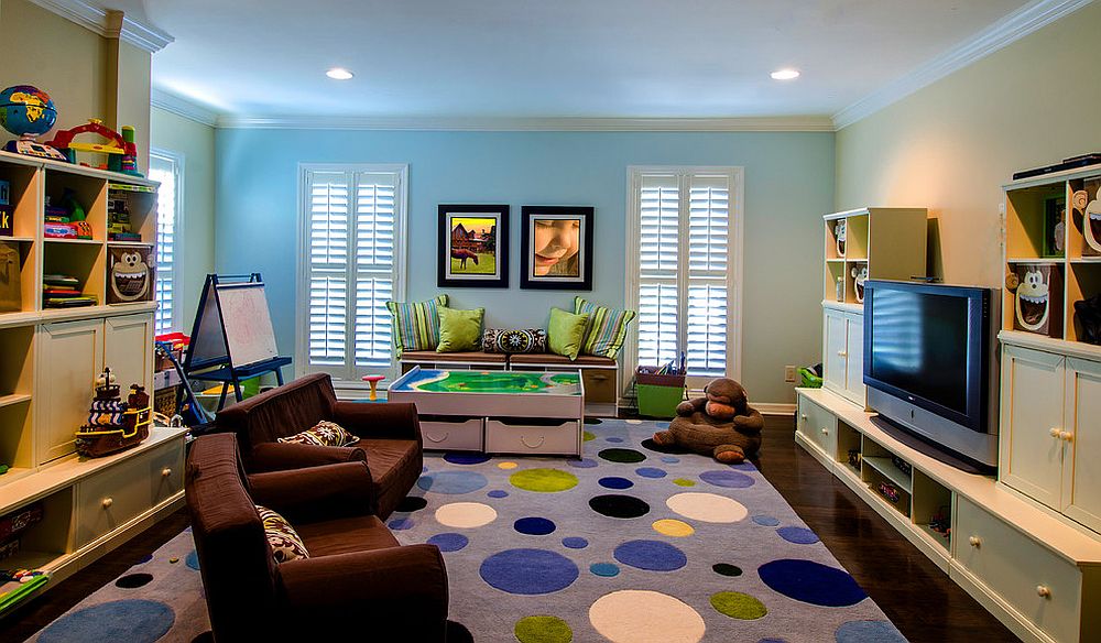 Modern-kids-playroom-with-a-rug-in-purple