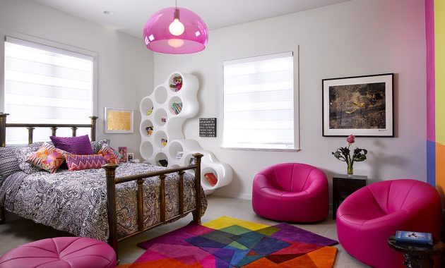 Vivacious-teen-girls-bedroom-with-multi-colored-rug-from-sonya-winner-rugs