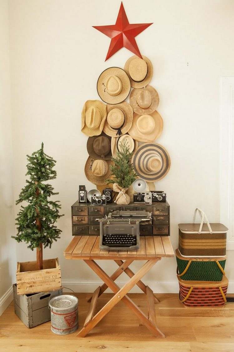 Boho-wall-decor-christmas-tree-from-hats