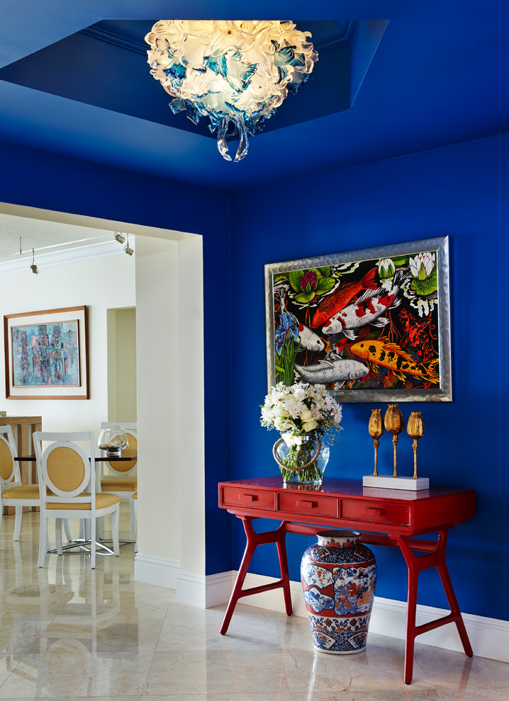 Bold-blue-color-works-well-for-a-well-light-hallway