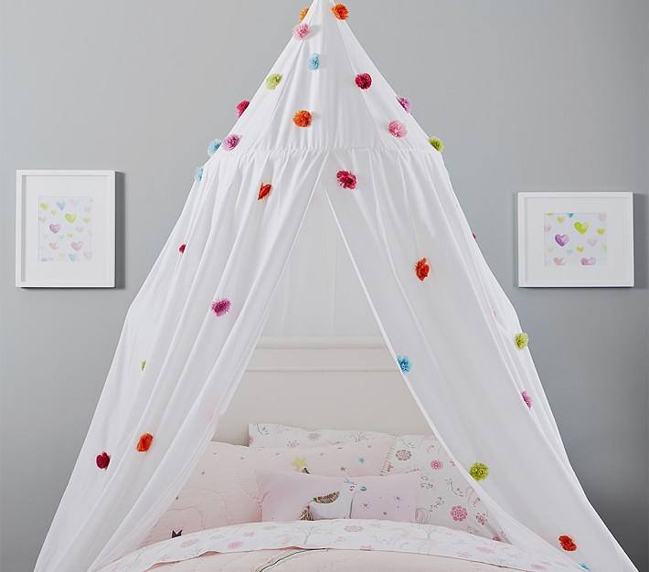 Rainbow-white-cotton-kids-pompoms-colored-canopy