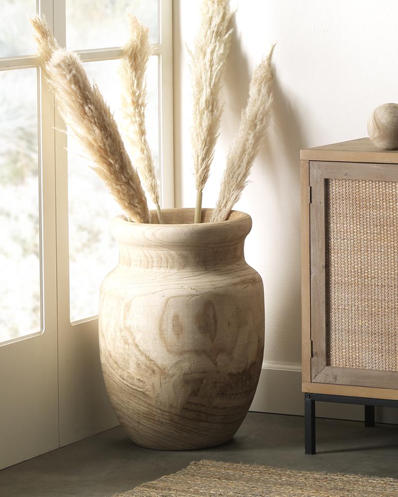 Sculpted-natural-wood-floor-vase-round-and-wide-pampas-grass-vases-bohemian-decorative-objects-for-sale-online-shabby-chic-cottage-decor-ideas