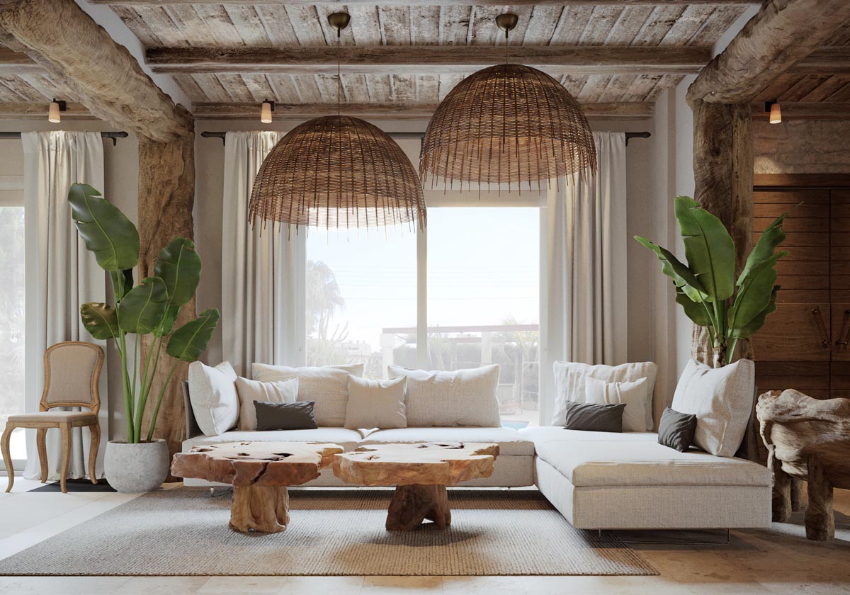 Bamboo-lighting-large-ferns-greek-style-living-room