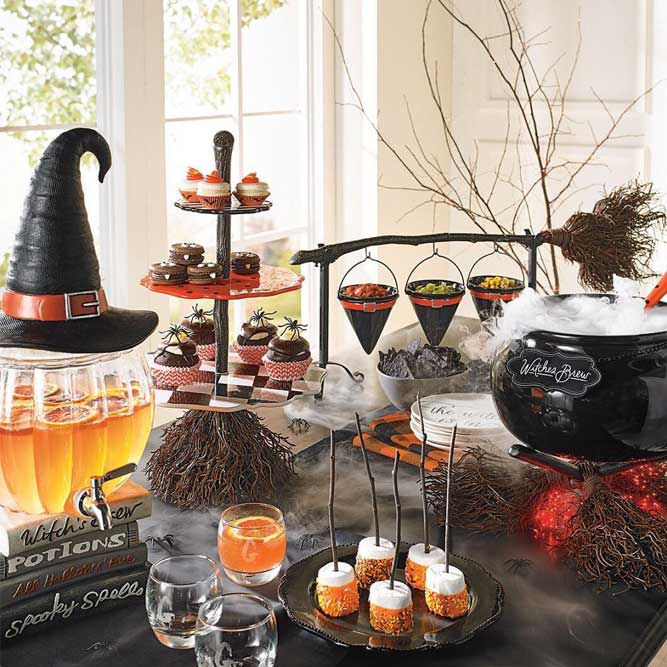Halloween-decorations-indoor-outdoor-witch-hat-fog-cauldrons-brooms