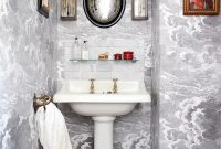 Artistic bathroom with wallpaper