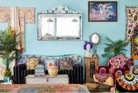 Boho room with vibrant patterns