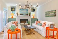 Living room with bright hits of coral