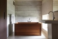 With rectangular wood garden tub