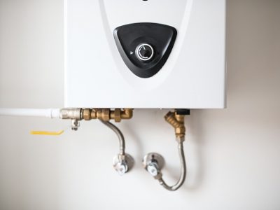 Modern gas water heater with water temperature control knob